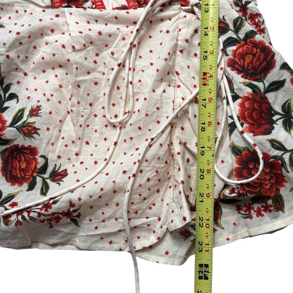NWT Farm Rio x Anthropologie Vibrant Red Floral Wrap Top Size S Puff Sleeve - Picture 8 of 14